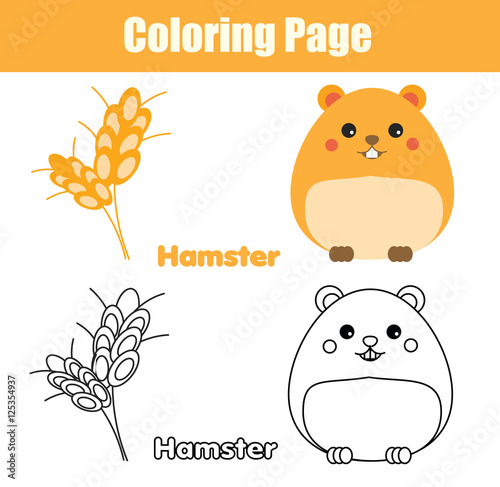 Coloring page with hamster. Educational game, printable drawing kids activity