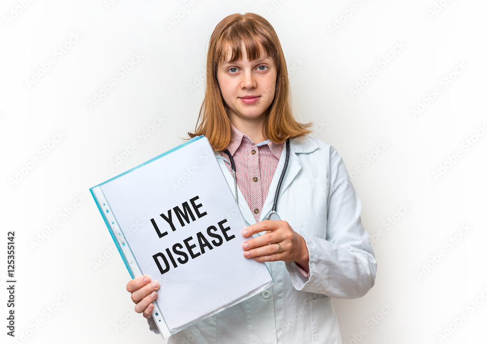 Doctor showing clipboard with written text: Lyme Disease Doctor showing clipboard with written text: Lyme Disease