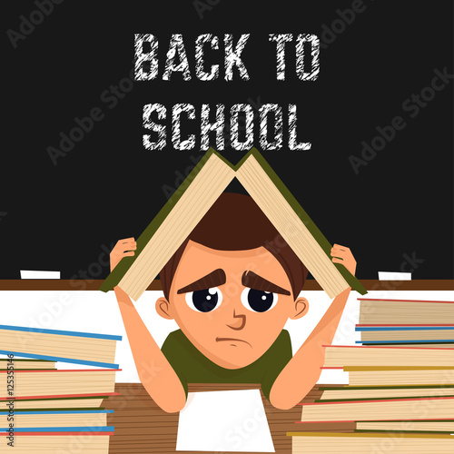 Cartoon illustration with school pupil in the classroom.Nappis back to school. Vector
