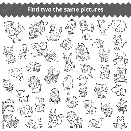 Find the same pictures for children, zoo animals