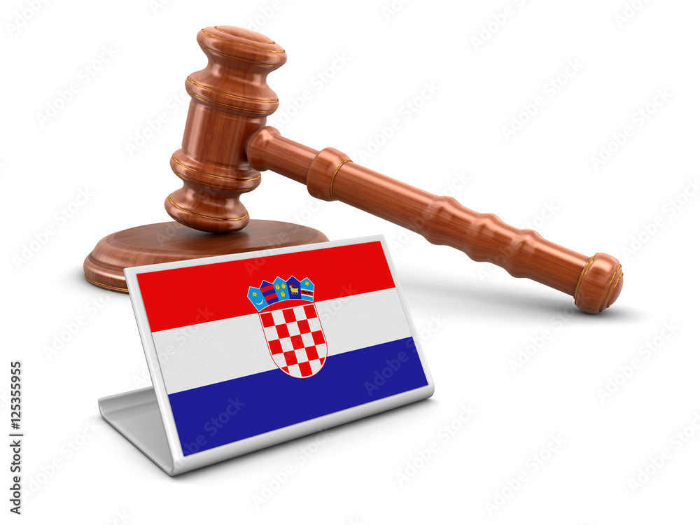 3d wooden mallet and Croatian flag. Image with clipping path