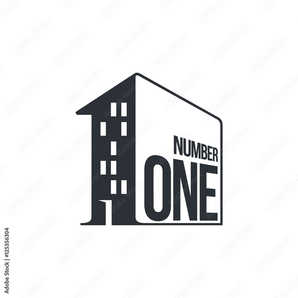Black and white number one logo as apartment house, vector ...