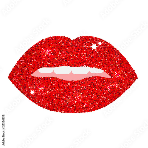 Vector illustration of red glittering sexy lips isolated on white