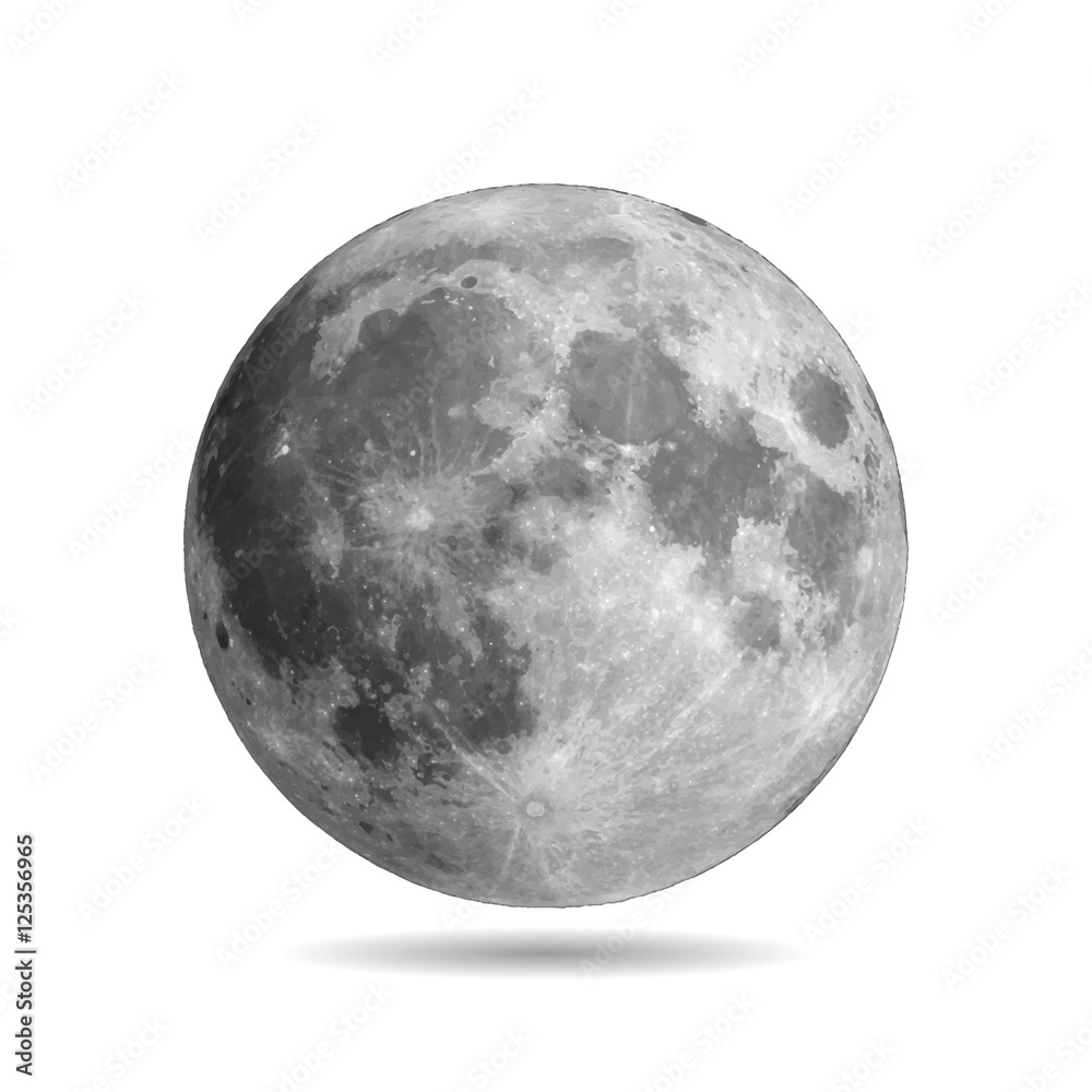 Realistic full moon with shadow vector eps10. Vector illustration. Elements of this vector furnished by NASA
