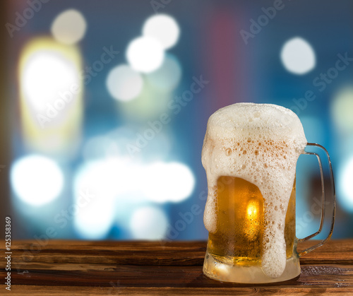 cold light beer mug in a pub