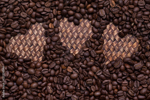 three heart symbols made of coffee beans