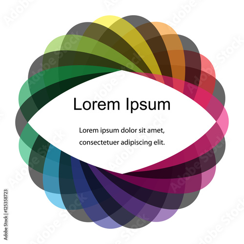Vector Illustration.Colorful and Black Overlapping Transparent Elements Twisted in Circle. Template for Fliers, Banners, Badges, Posters, Stickers and Advertising Actions. Abstract Background