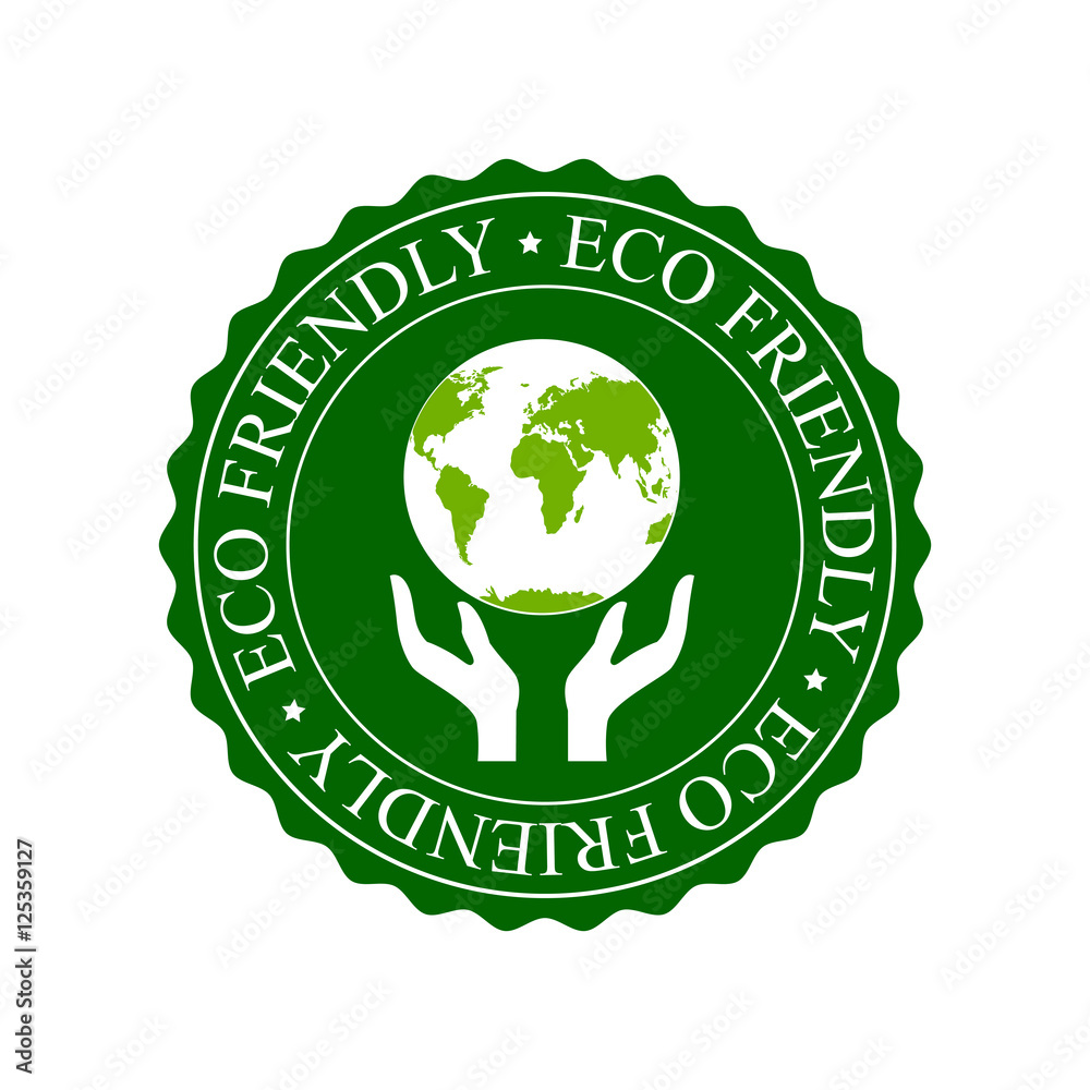 Eco friendly icon. Globe and human hand Eco friendly icon. Globe and human hand