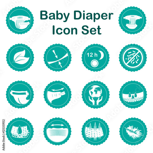 Diaper characteristics icons. Nappy common features set