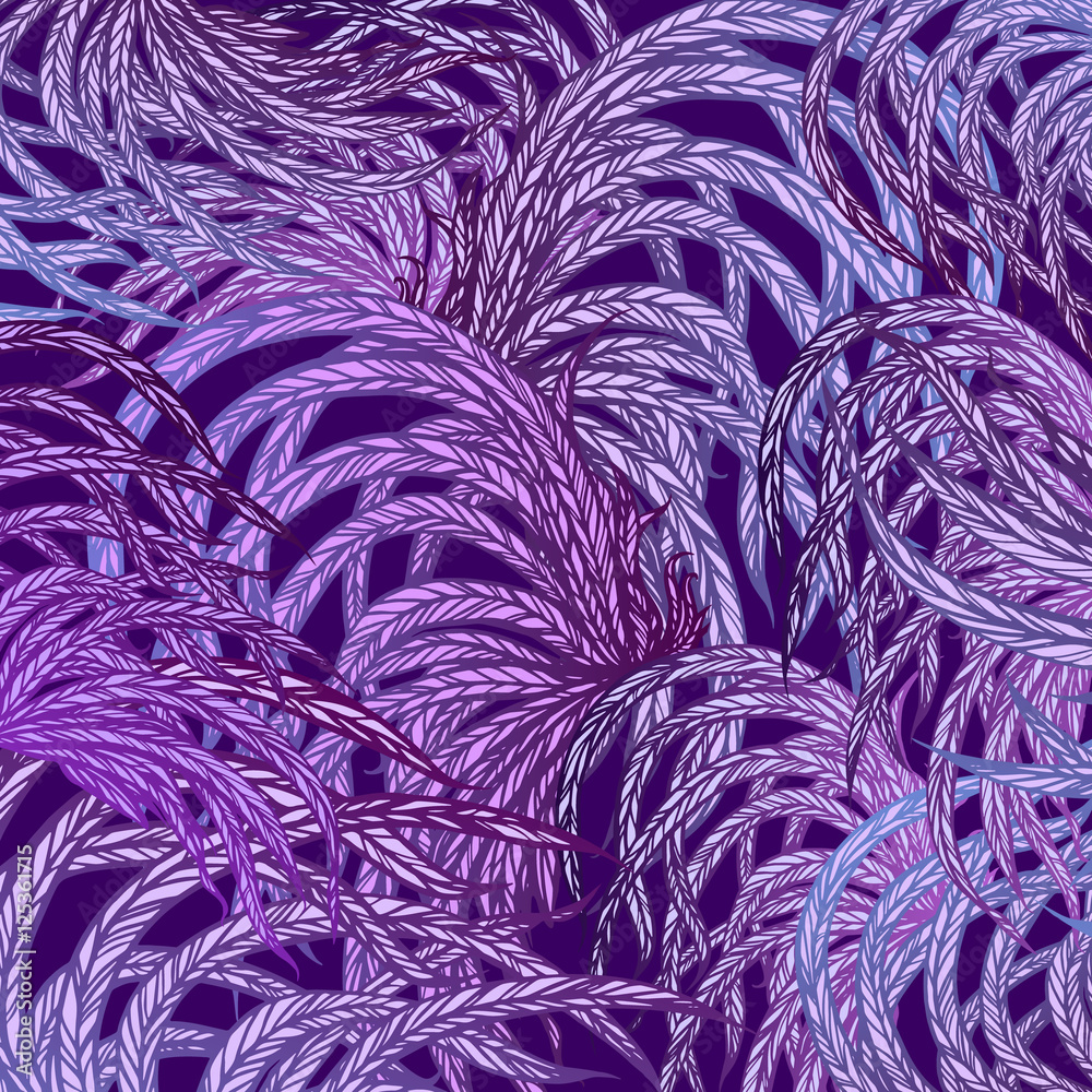 leaves, feathers, on a purple background, design elements. Stock Vector