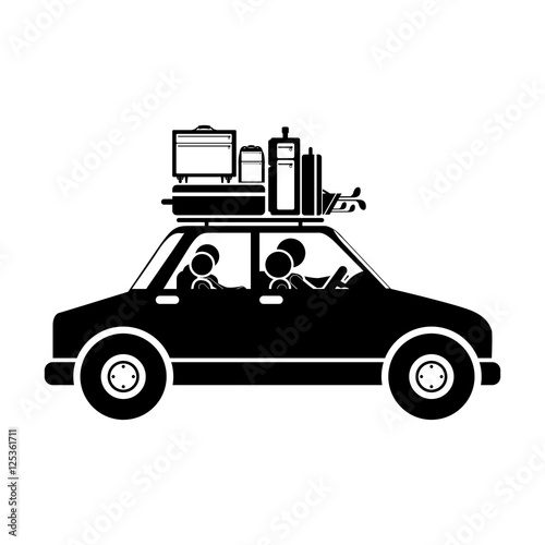 black silhouette family car with baggage vector illustration