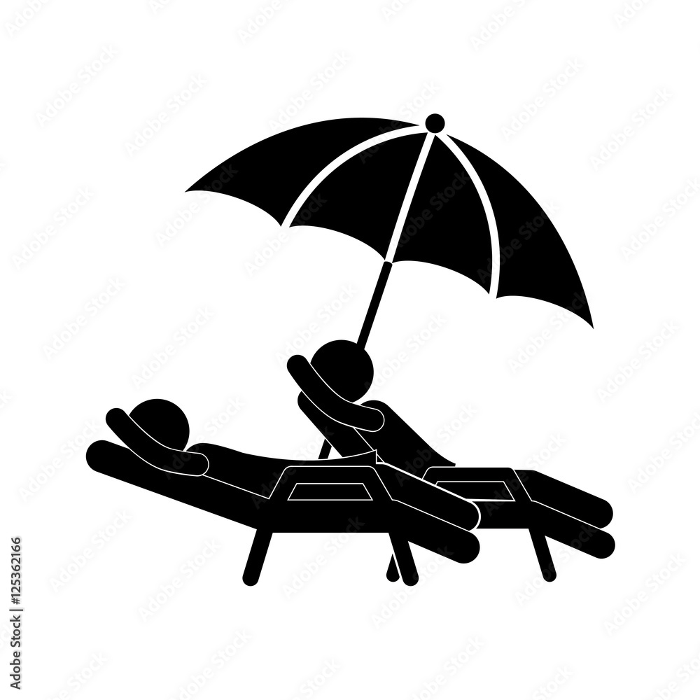 silhouette people in beach chair with umbrella vector illustration Stock Vector Adobe Stock