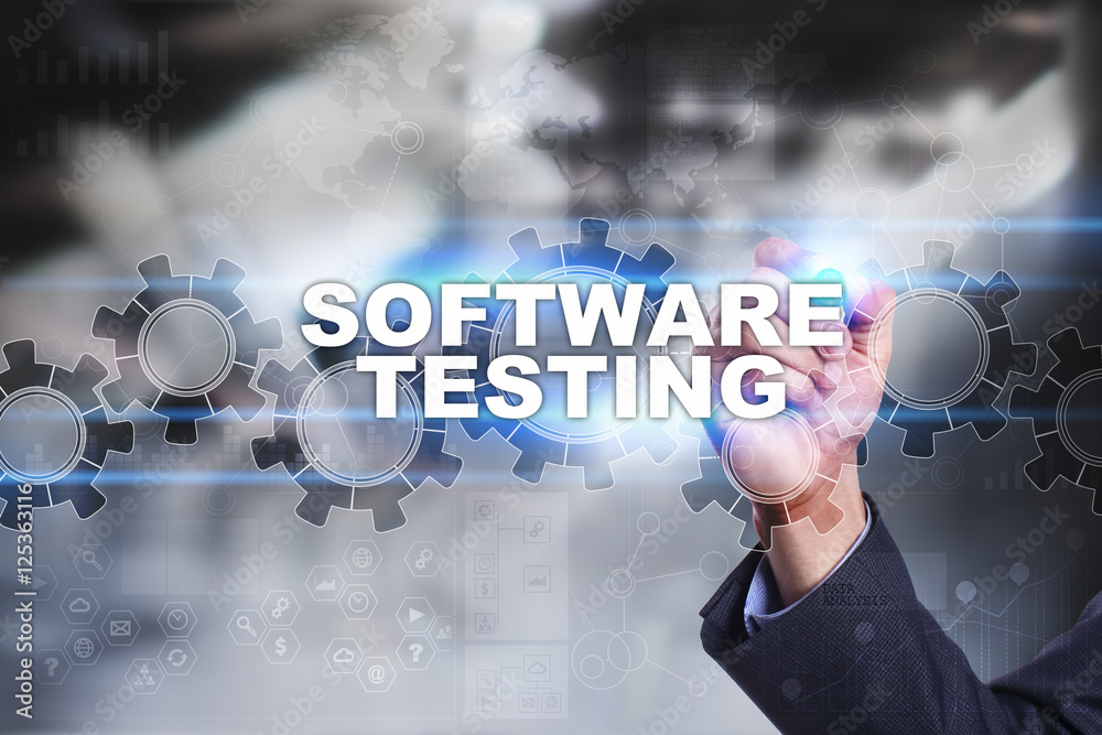 Businessman is drawing on virtual screen. software testing concept. Businessman is drawing on virtual screen. software testing concept.