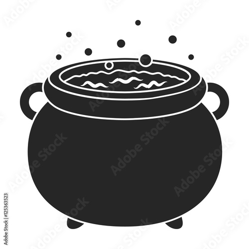 Witch's cauldron icon in black style isolated on white background. Black and white magic symbol stock vector illustration.