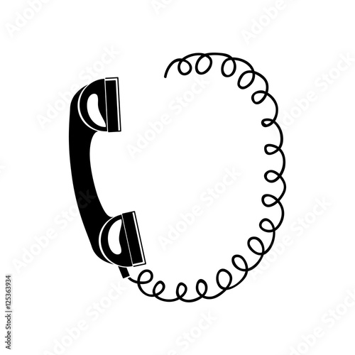 black silhouette antique telephone with cord vector illustration