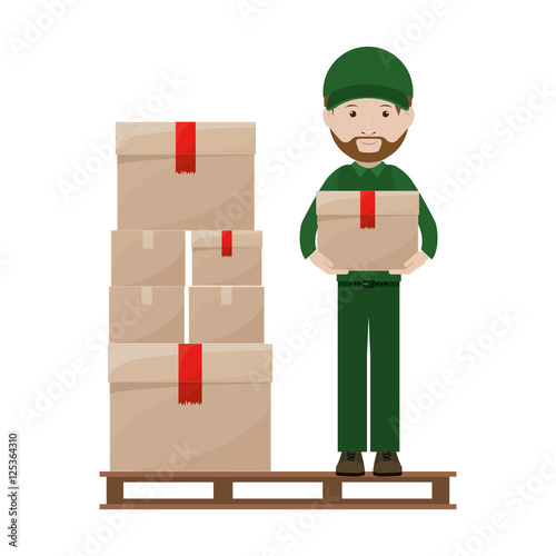 stowage with package and person dispatcher vector illustration
