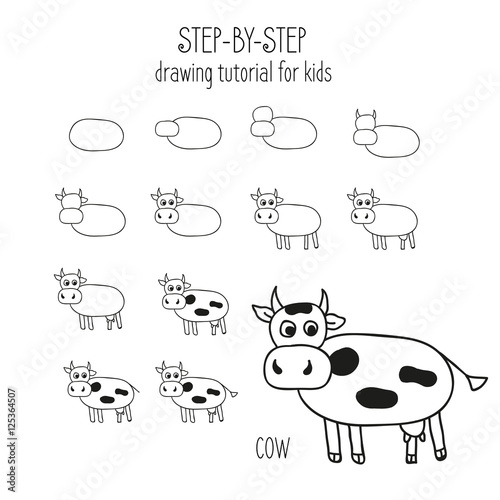 Cow Step by step drawing tutorial for kids
