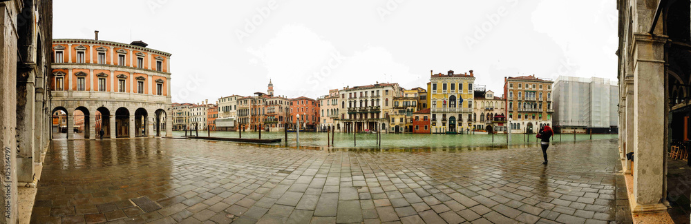 Venice Campo Erberia on Rain Day with Aqua Alta