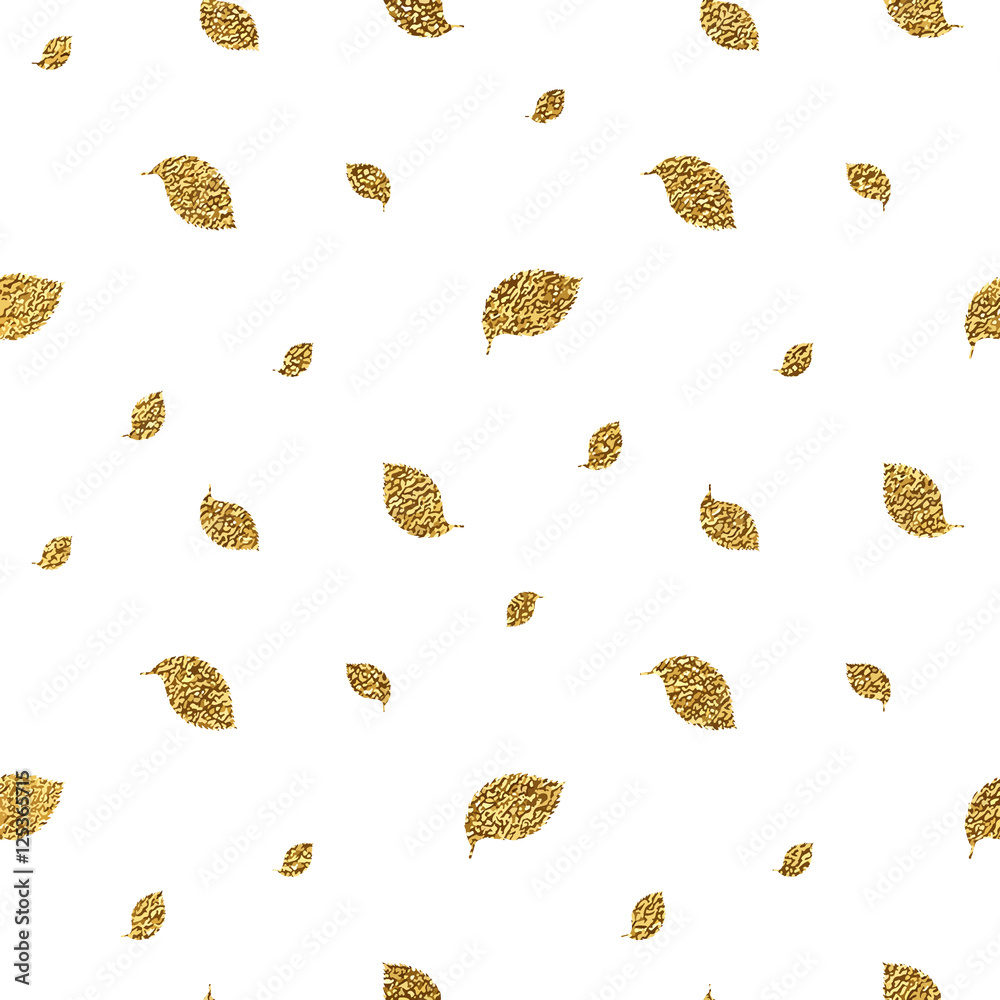 Gold glitter autumn leaves seamless pattern, hand painted vector background,  golden shiny leaf for wallpaper, fabric, paper, wrapping, web, textile  Stock Vector | Adobe Stock