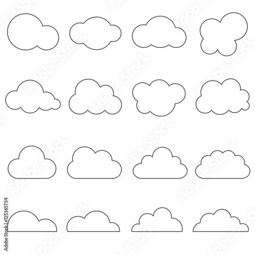 Cloud icon outline set vector, isolated on white background.