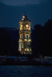 Famous Dolmabahce Clock Tower in Istanbul at night