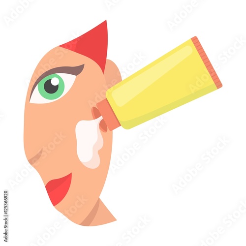 Cream for face icon in cartoon style isolated on white background. Skin care symbol stock vector illustration. photo
