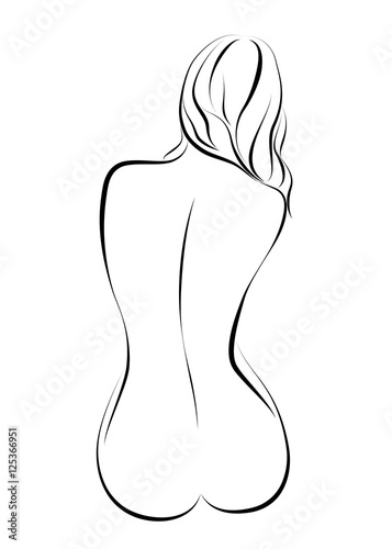 Beatiful naked sitting girl, back view