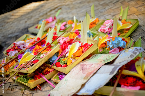 Photography Colorful flowers for worship and benefaction of Balinese in Bali