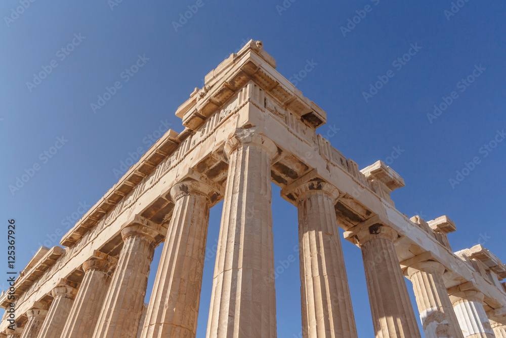 columns of Parthenon temple on Acropolis of Athens