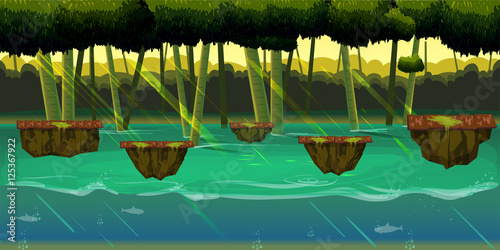 Seamless cartoon nature landscape with different platforms and separated layers for games.