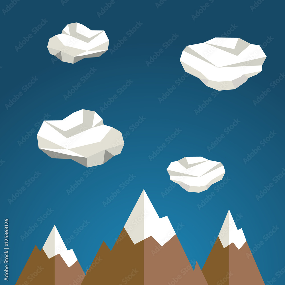 Naklejka premium Mountains between clouds. Modern polygonal shapes background, low poly