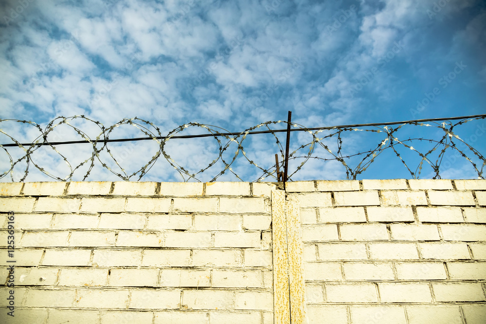 White Brick Wall and Barbed Wire White Brick Wall and Barbed Wire