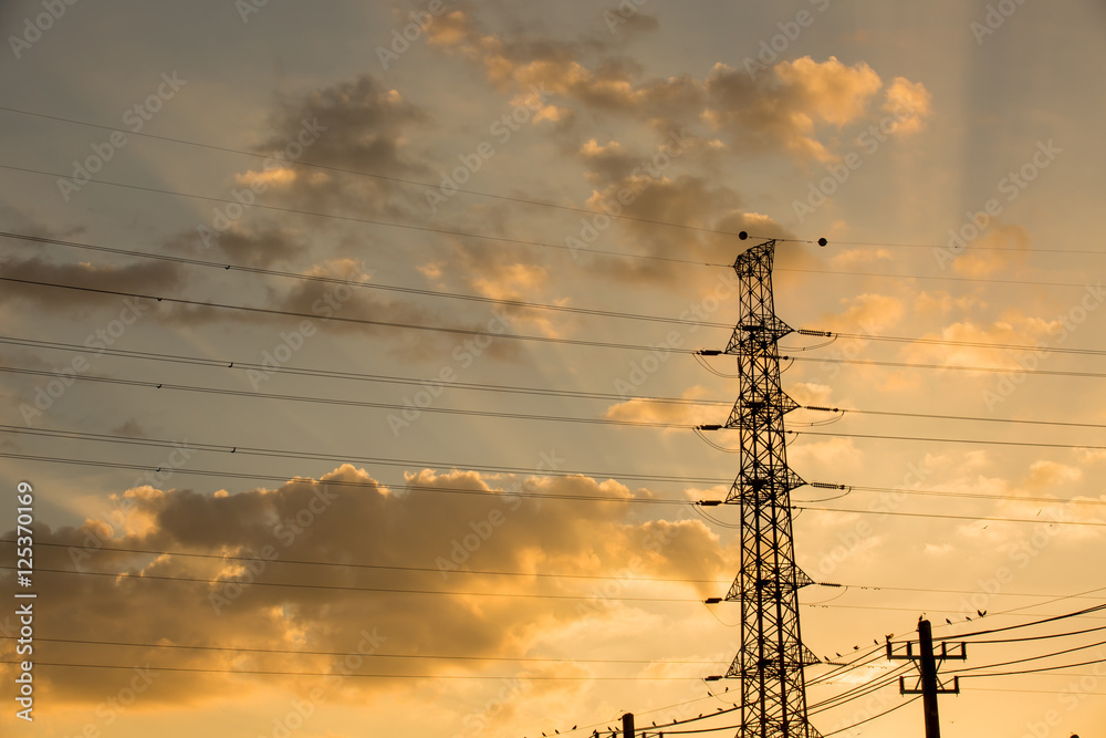 electric pole with sunset electric pole with sunset