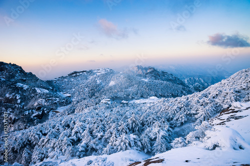 snow scene on huangshan mountain