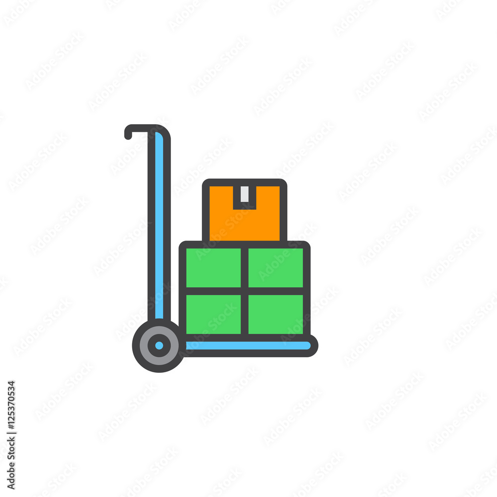 Naklejka premium Hand trolley line icon, filled outline vector sign, linear colorful pictogram isolated on white. logo illustration