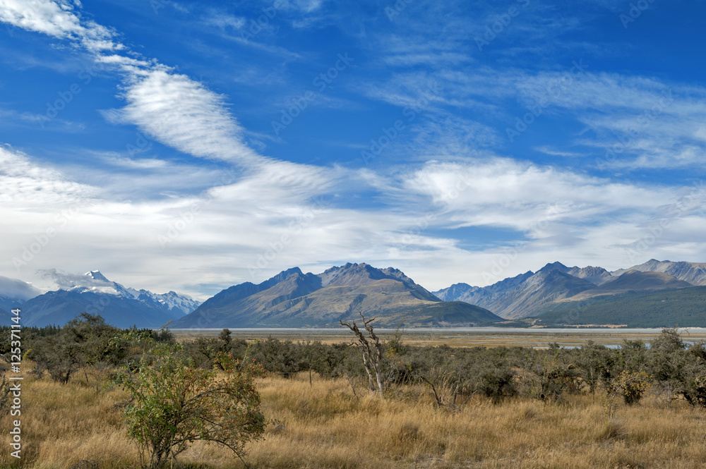Aoraki / Mount Cook, the highest mountain in New Zealand, and the Tasman River seen from Glentanner Park Centre Aoraki / Mount Cook, the highest mountain in New Zealand, and the Tasman River seen from Glentanner Park Centre