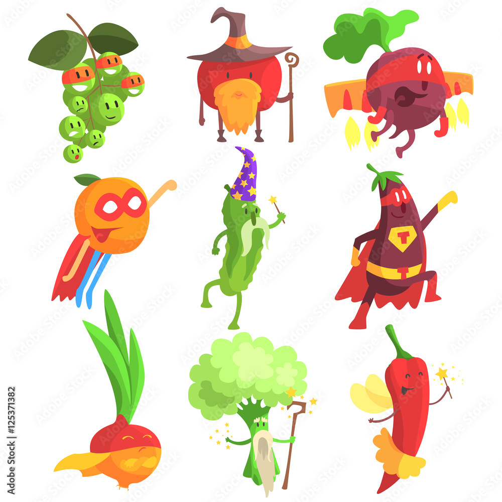 Fototapeta premium Silly Fantastic Fruit And Vegetable Characters Set
