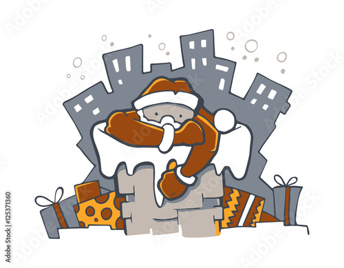 Vector Illustration of Santa gets out from the pipe.