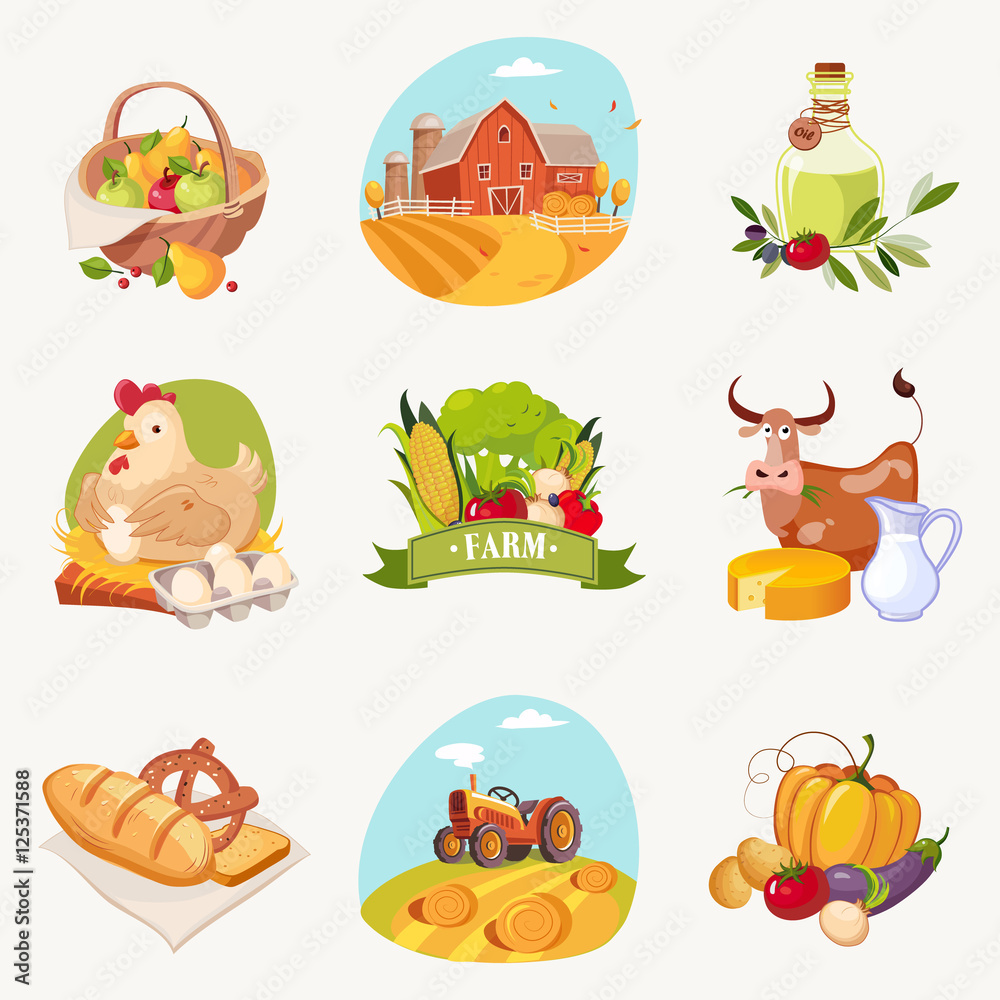 Farm Related Objects Set Of Bright Stickers