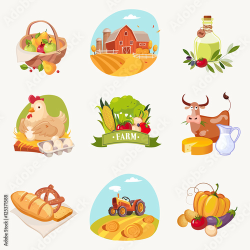 Farm Related Objects Set Of Bright Stickers