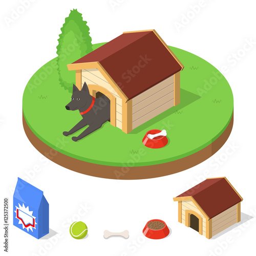 Dog in doghouse.