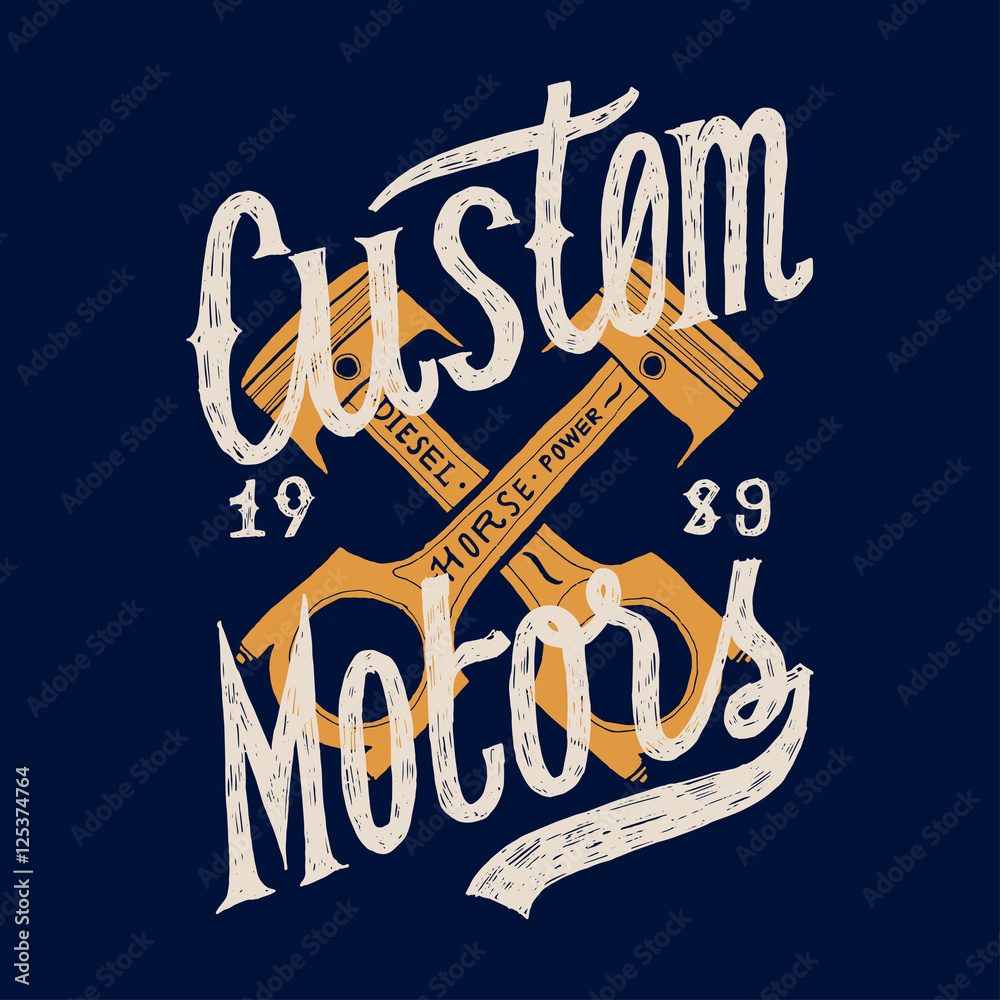 Obraz premium custom motors print. crossed pistons racing lettering.