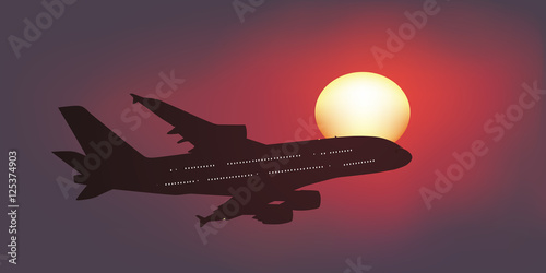 Avion de ligne - Soleil couchant