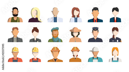 Isolated professions avatar icons on white background.