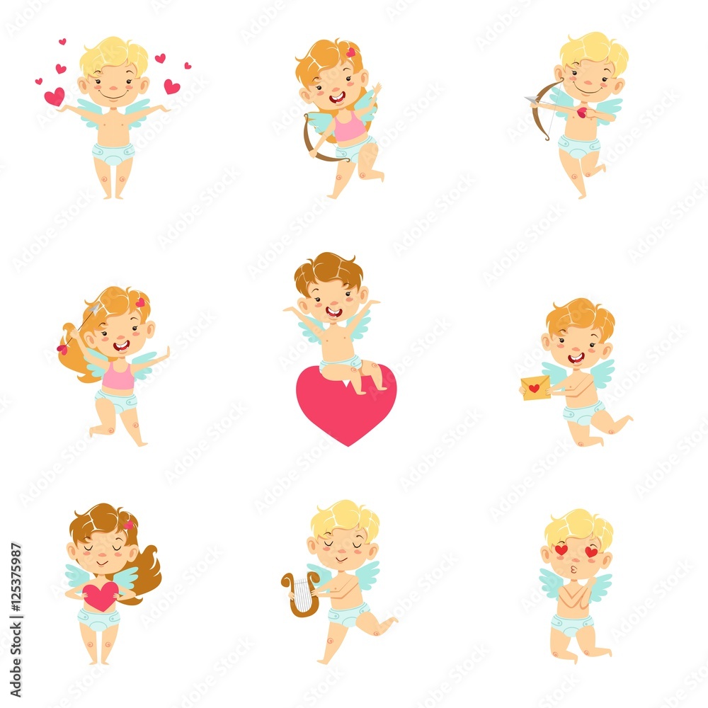 Baby Angels With Bows, Arrows And Hearts Set Baby Angels With Bows, Arrows And Hearts Set