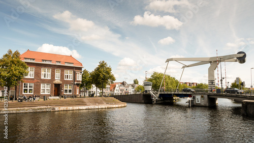 Modern Drawbridge spanning the River Spaarne in Haarlem, Netherlands. © pxl.store