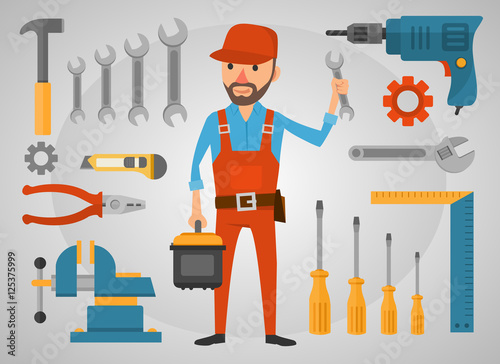 Mechanics fixing a car set infographic