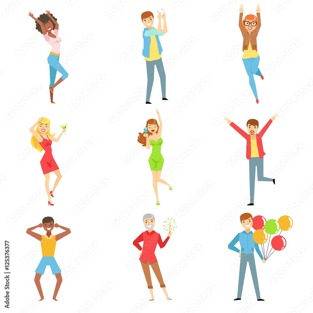 People Having Fun At The Party Set Of Illustrations People Having Fun At The Party Set Of Illustrations