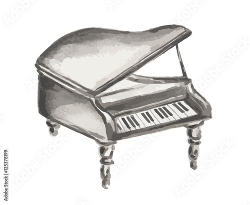 Watercolor isolated piano on white background. Orchestral equipment.