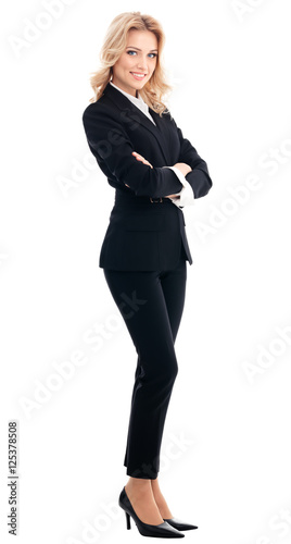 Billede på lærred Full body portrait of happy smiling businesswoman